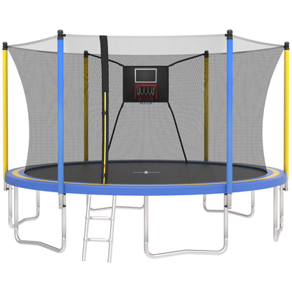 SHINPT 14ft Trampoline for Kids, Outdoor Trampoline with Net, Big Trampoline with Basketball Hoop and Ladder, Heavy Duty Trampoline with No-gap Design, Backyard Trampolines for Adult