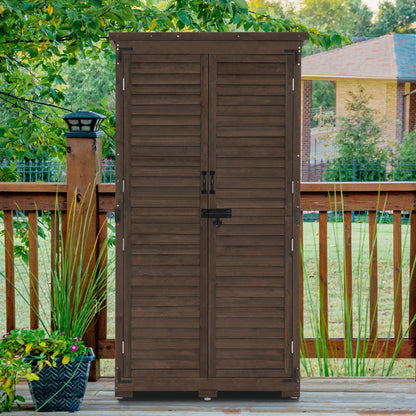 MCombo Tall Garden 1.52 x 2.85 ft. Wood Storage Shed, Brown