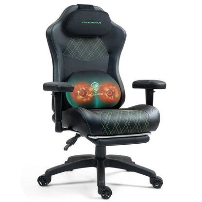 Dowinx Heated Massage Gaming Chair - Ergonomic Recliner with Pocket Spring Cushion, Adjustable Armrests & Footrest, Black-White