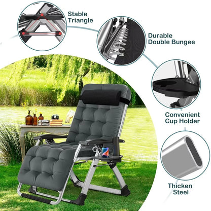 NAIZEA 2 Pack Zero Gravity Chair, Foldable Portable Lawn Recliner with Cushion, Headrest, Cup Holder, Black