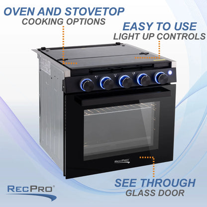 RecPro 21 Inch 3 Burner Propane RV Stove Gas Range without Hood, Black