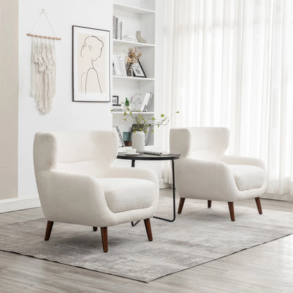 ALEAVIC White Accent Chair Upholstered Armchair with Solid Wood Legs
