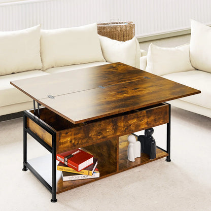MONVANE 40" Lift Top Coffee Table with Storage for Living Room, Rustic Brown