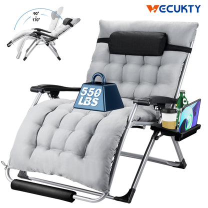 VECUKTY XXL Oversize Zero Gravity Chair - 500lb Capacity, 33-Inch Wide Padded Seat, Folding Travel Recliner for Outdoor / Indoor Use - Patio, Lawn, Black, Portable and Heavy Duty