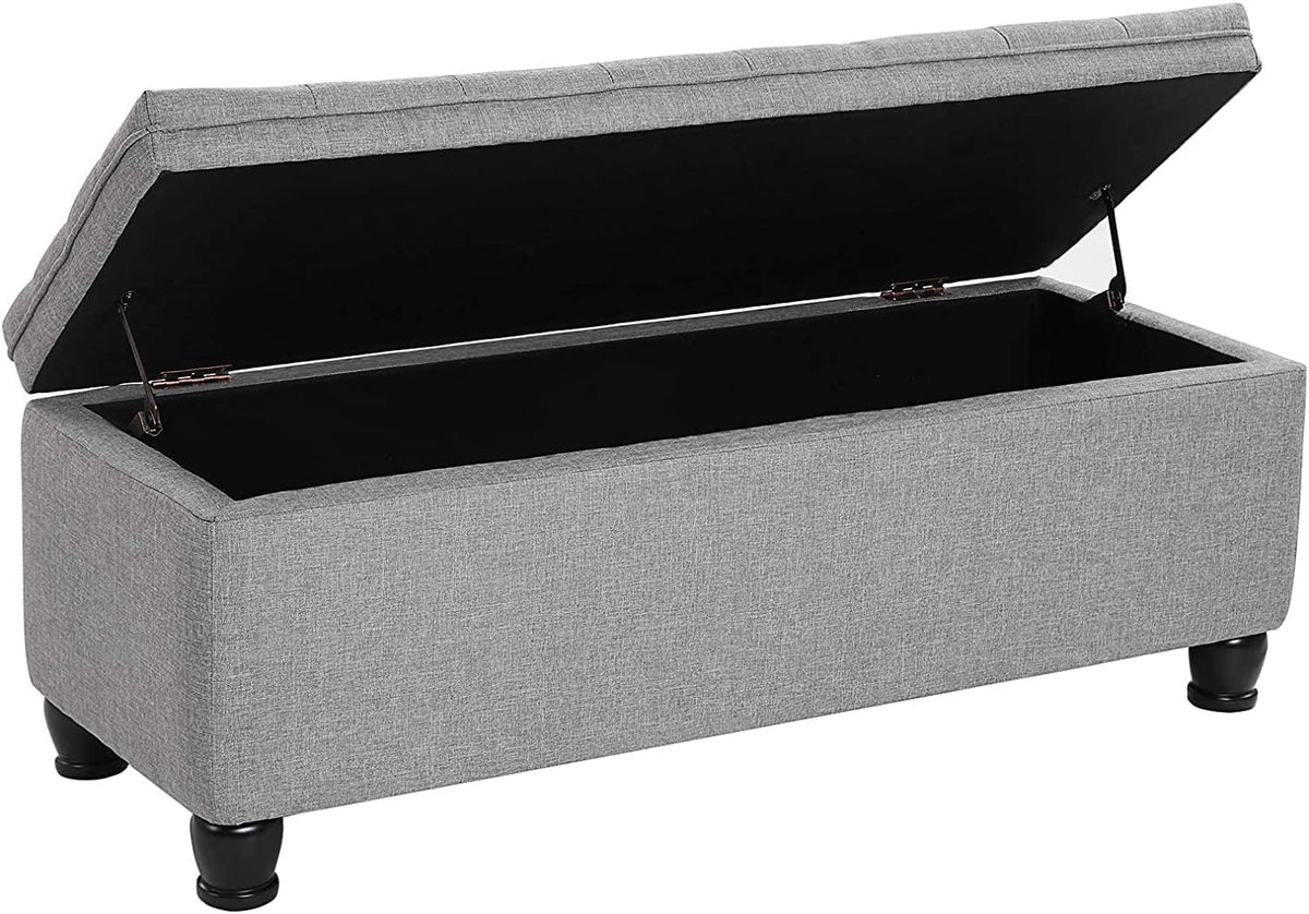 SONGMICS 46.5" Storage Ottoman Bench Storage Bench Bedroom Bench 330lb Load Capacity Solid Wood Legs Light Gray