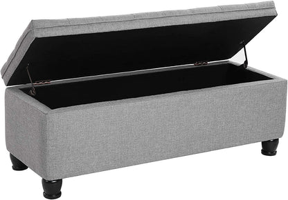 SONGMICS 46.5" Storage Ottoman Bench Storage Bench Bedroom Bench 330lb Load Capacity Solid Wood Legs Light Gray