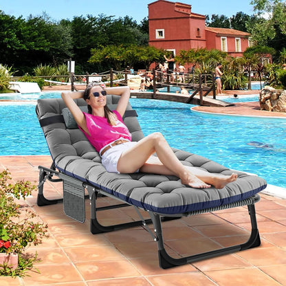 Slsy Folding Lounge Chair, 5-Position Adjustable Outdoor Reclining Chair, Folding Sleeping Bed Cot, Folding Chaise Lounge Chair for Pool Beach Patio Sunbathing