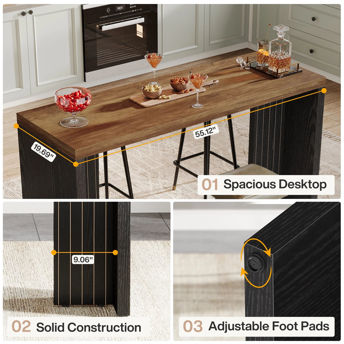 Tribesigns 55.12-Inch Bar Table, Home Bar Unit with a Faux Marble Finished Tabletop, Modern Freestanding Mini Bar for Home Kitchen, Living Room, Balcony, Basement, Walnut & White