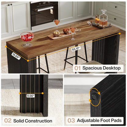 Tribesigns 55.12-Inch Bar Table, Home Bar Unit with a Faux Marble Finished Tabletop, Modern Freestanding Mini Bar for Home Kitchen, Living Room, Balcony, Basement, Walnut & White