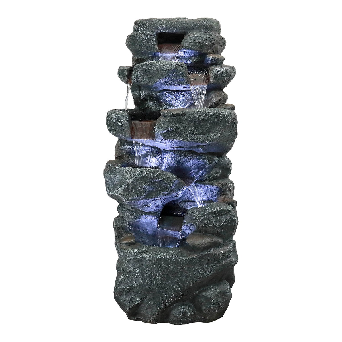 SunJet 40.5" Rock Water Fountain w/LED Lights - Outdoor 6-Tier Waterfall Fountain  for Garden Decor