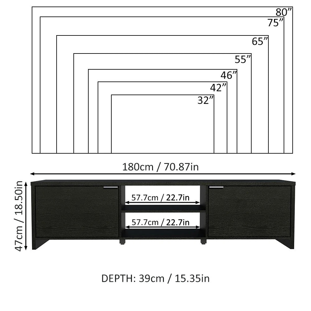 Madesa TV Stand Large Media Console with Cable Management for 65, 75 Inch Media Storage Gaming Living Room Entertainment Center Modern Wooden Television Cabinet - Black