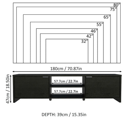 Madesa TV Stand Large Media Console with Cable Management for 65, 75 Inch Media Storage Gaming Living Room Entertainment Center Modern Wooden Television Cabinet - Black