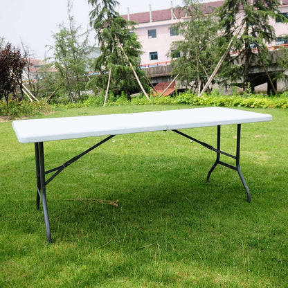 Ktaxon 6ft White Folding Table and 10 Pack Folding Chairs Black, Plastic Table and Chair Set