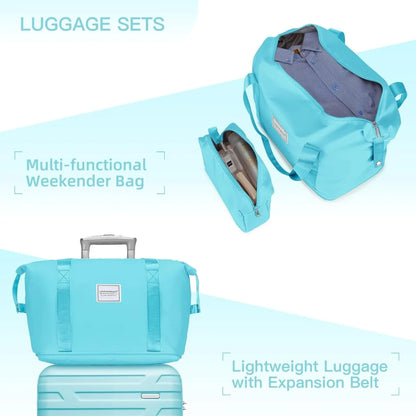 6-Piece Hardshell Luggage Set with Expandable Spinner Suitcases & TSA Lock, 25% Extra Capacity, Duffel Bag & Toiletry Kit, Cream ABS Suitcases