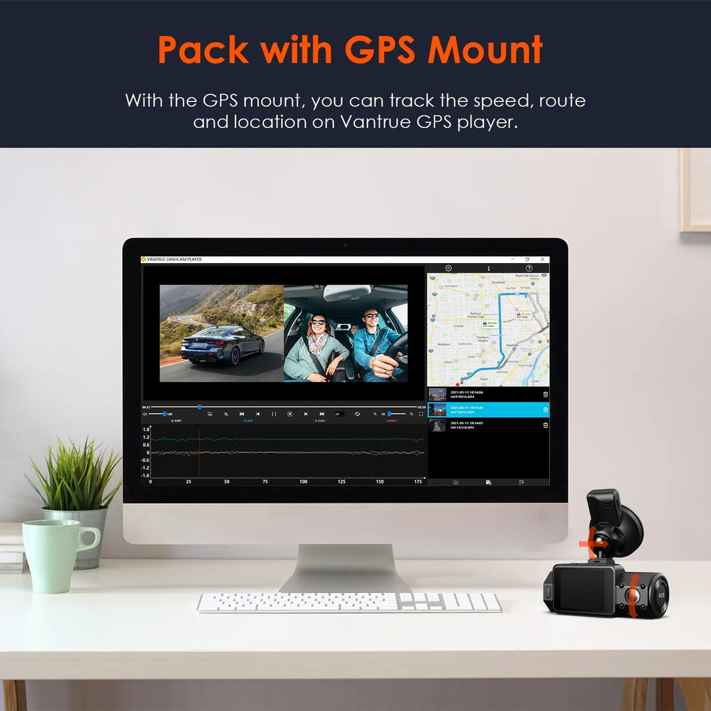 Vantrue Front and Interior (Cabin)1440P+1440P 30FPS Dual Dash Cam for Uber, Single Car Camera Mode up to 4K (2160P) with GPS Mount, WDR, G-sensor, 24/7 Parking Mode, Loop Recording, G-sensor (N2S W��
