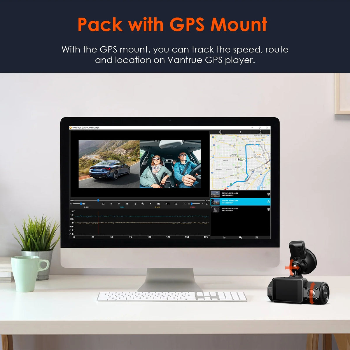 Vantrue Front and Interior (Cabin)1440P+1440P 30FPS Dual Dash Cam for Uber, Single Car Camera Mode up to 4K (2160P) with GPS Mount, WDR, G-sensor, 24/7 Parking Mode, Loop Recording, G-sensor (N2S W��