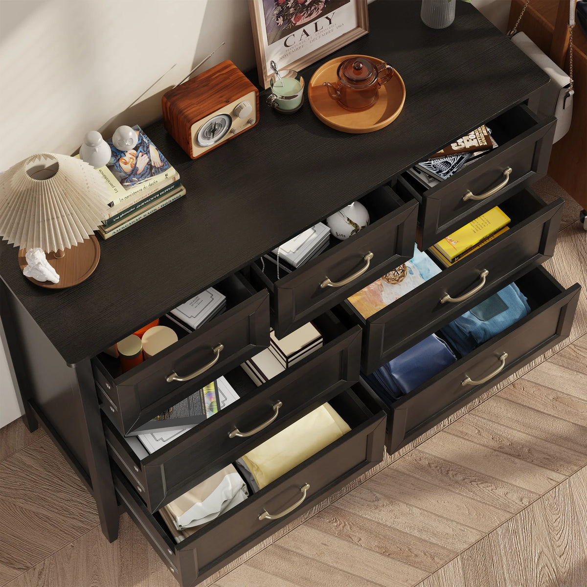 Lofka 47.2" Dresser for Bedroom with 6 Double Drawers, Farmhouse Wood Storage Cabinet with Smooth Metal Handle