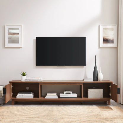 Walker Edison Mid-Century Modern Reeded 2-Door TV Stand for TVs up to 80��, Coastal Oak