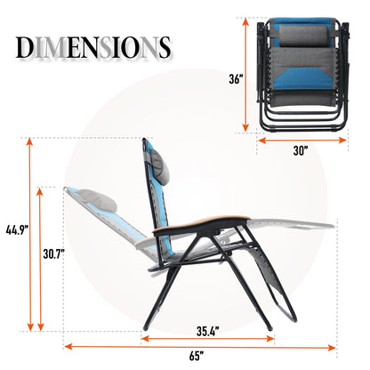 Sophia&William 2 Pieces Outdoor Oversized Padded Zero Gravity Chairs - Grey