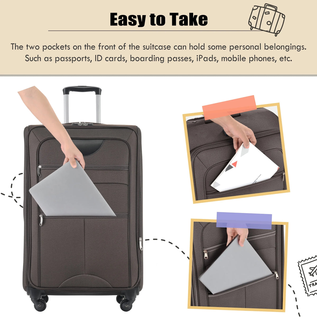 EUROCO 3 Piece Softside Luggage Set,Expandable Suitcase Set with TSA Lock and Spinner Wheels,Lightweight Suitcase for Men Women(20",24",28"),Black