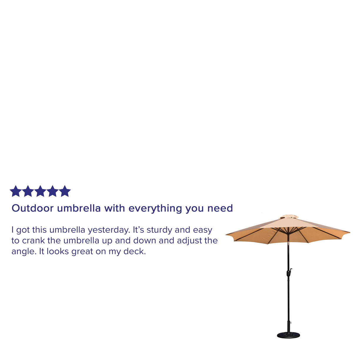 Merrick Lane Patio Umbrella with Base - 9' Tan Polyester Patio Umbrella - 30+ UV Protection - Waterproof Black Cement Base with 1.5" Diameter Aluminum Pole