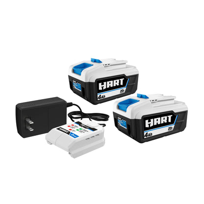 HART 20-Volt 2-Pack 4Ah and Charger Starter Kit and Dual Inflator Bundle