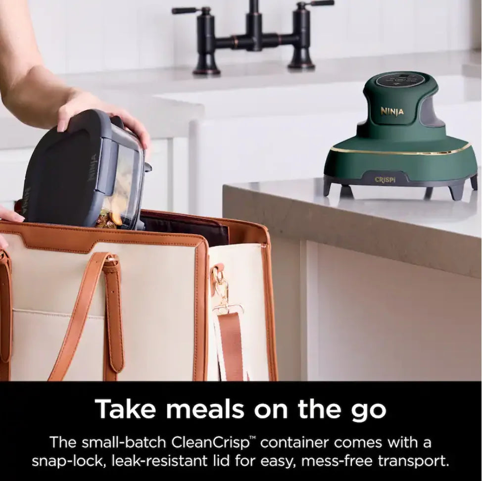 Ninja Crispi 5-in-1 Portable Glass Air Fryer Cooking System FN103BF, British Racing Green with Soft Gold Trim, 1500W, New
