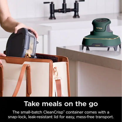 Ninja Crispi 5-in-1 Portable Glass Air Fryer Cooking System FN103BF, British Racing Green with Soft Gold Trim, 1500W, New