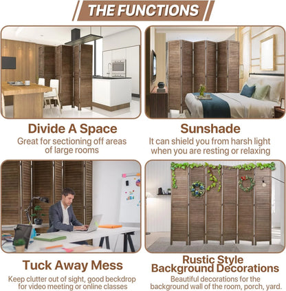 Dkelincs 6 Panel Wood Room Divider Folding Privacy Screen 5.75 Ft Freestanding Partition Wall Divider, Brown