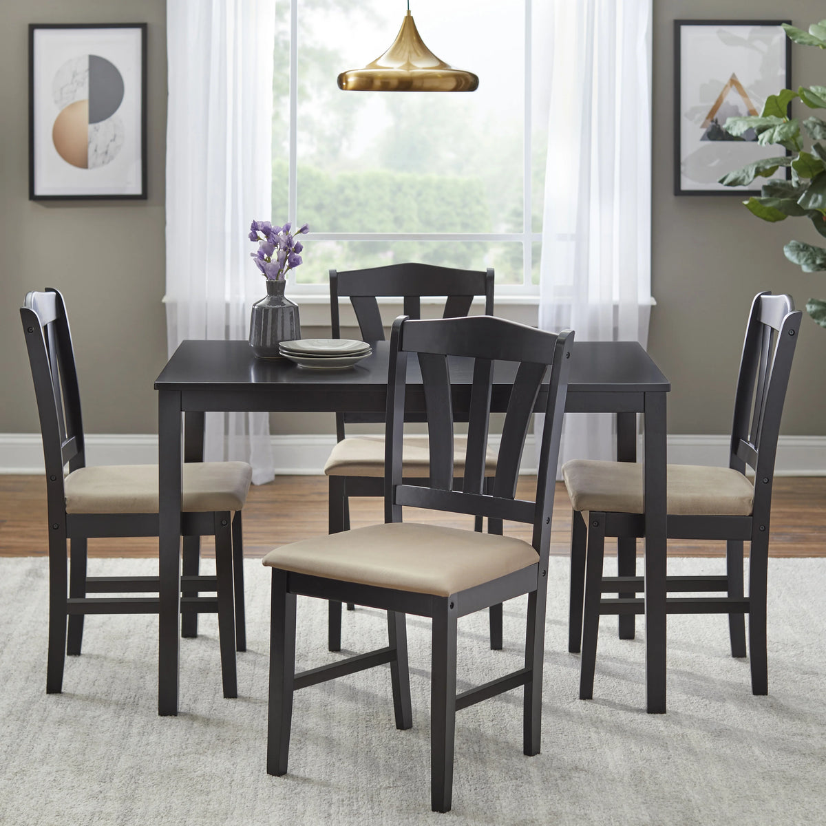 TMS Metropolitan 5-Piece Wood Farmhouse Upholsered Dining Set with Table and Chairs, Espresso