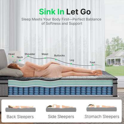 BEHOST Twin Mattress 10 inch, CertiPUR-US Certified Eco-Friendly Twin Memory Foam Mattress, Motion-Free Pocket Springs Hybrid Mattress Twin Size