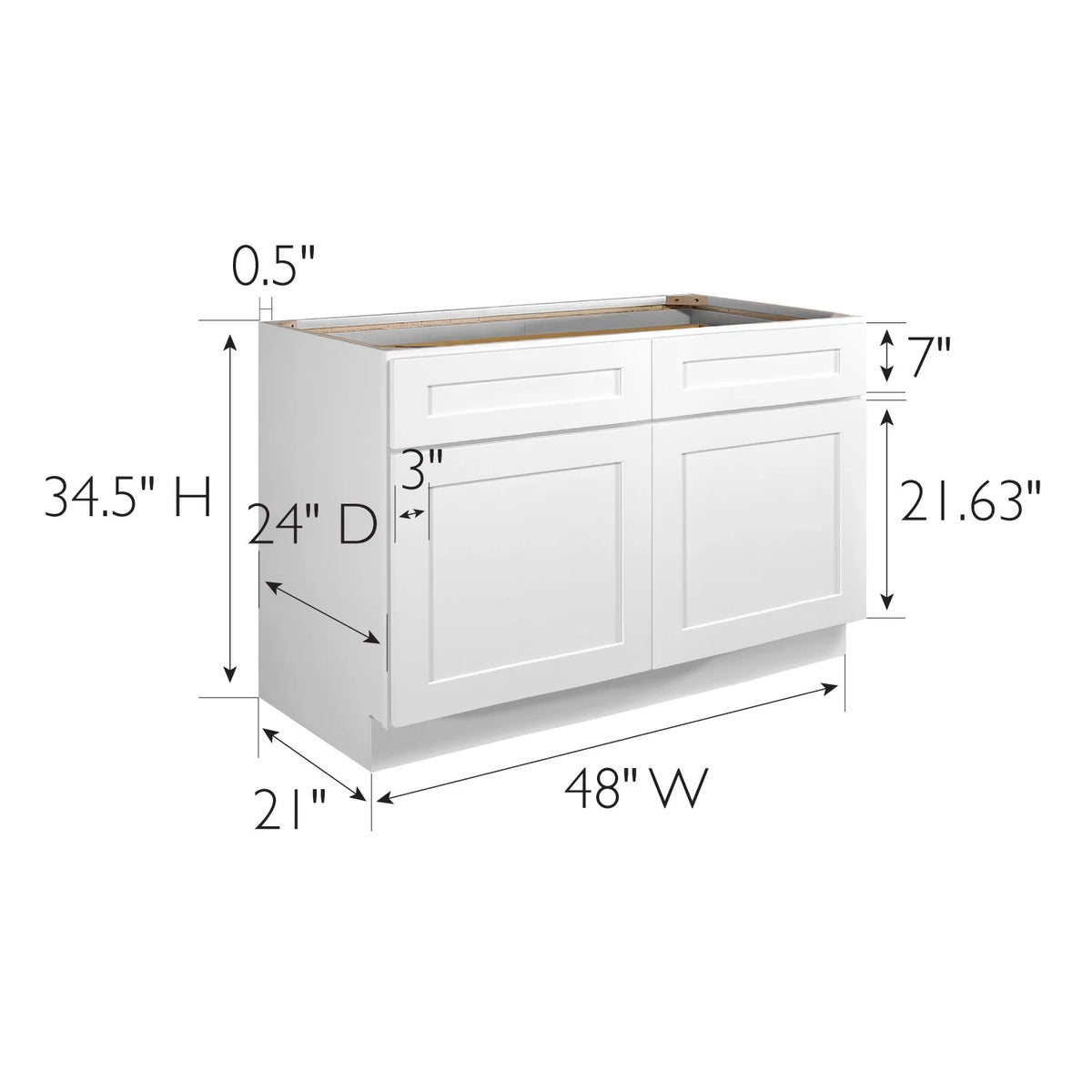 Design House Brookings Ready to Assemble Wood Shaker 2-Door and 2-Drawer Kitchen Base Cabinet (48 x 34.5 x 24), Sherwin Williams? White