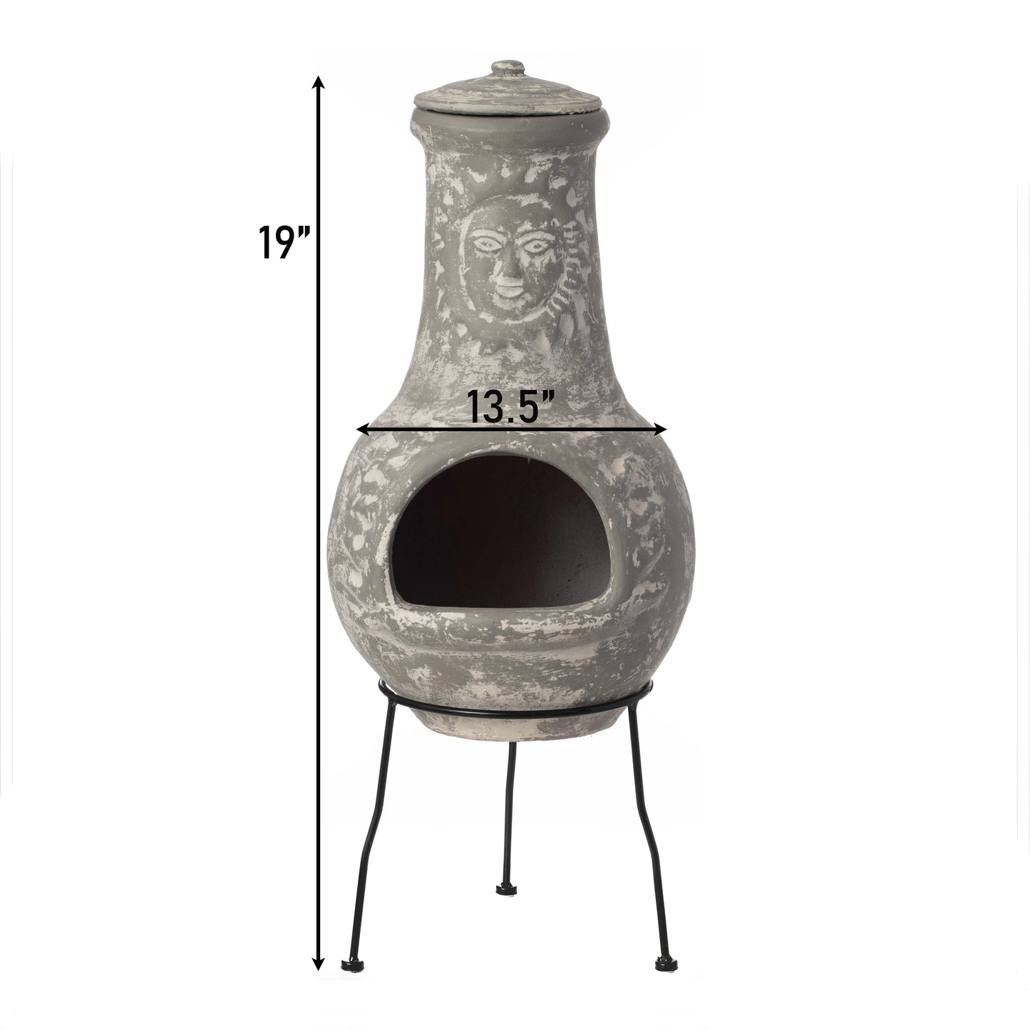 Vintiquewise QI004631.TC Outdoor Clay Chiminea Fireplace Sun Design Wood Burning Fire Pit with Sturdy Metal Stand, Barbecue, Cocktail Party, Cozy Nights Fire Pit, Terra Cotta