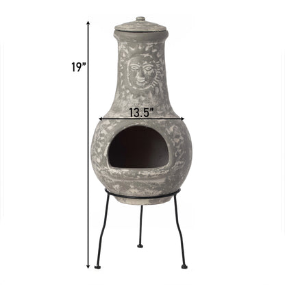 Vintiquewise QI004631.TC Outdoor Clay Chiminea Fireplace Sun Design Wood Burning Fire Pit with Sturdy Metal Stand, Barbecue, Cocktail Party, Cozy Nights Fire Pit, Terra Cotta