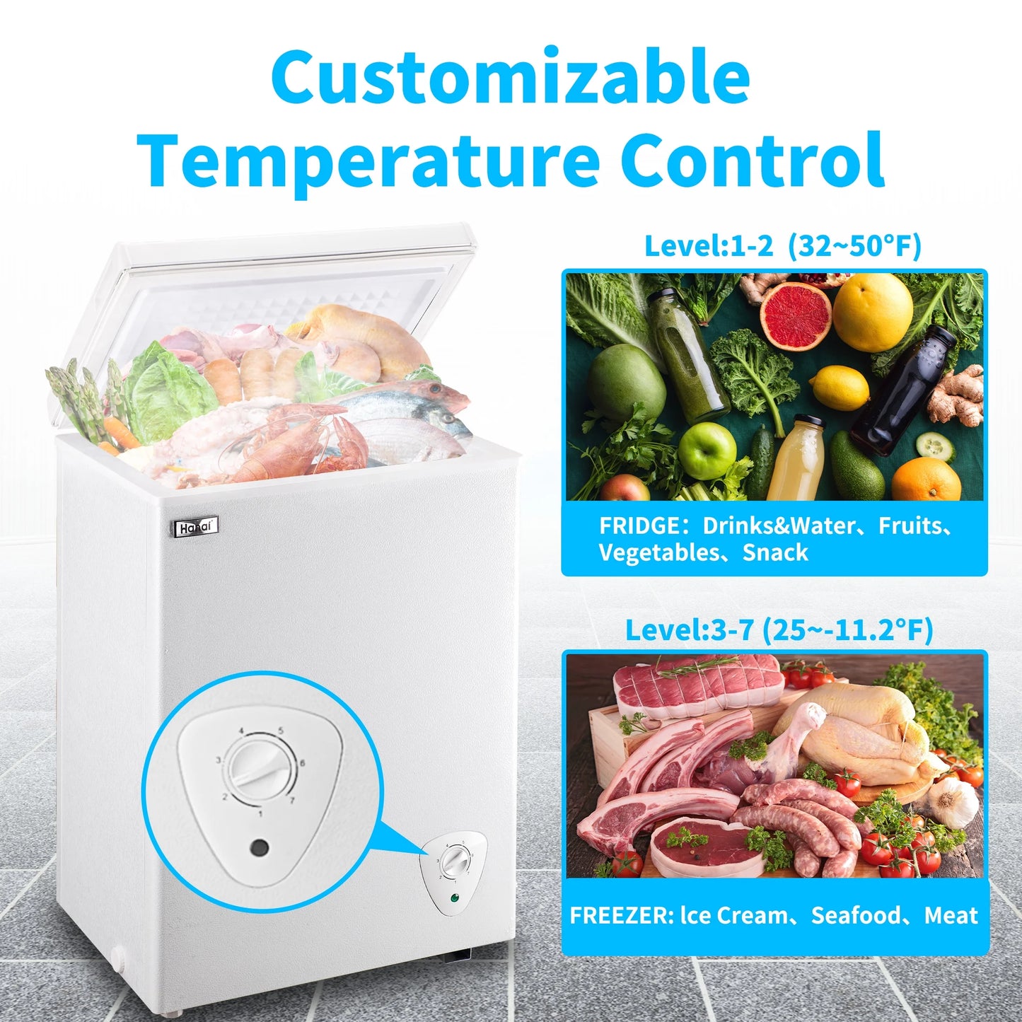 WANAI 3.5 Cu.ft,Chest Freezer,Deep Freezer,Removable Storage Basket Freezer,White