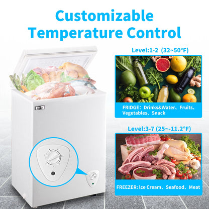 WANAI 3.5 Cu.ft,Chest Freezer,Deep Freezer,Removable Storage Basket Freezer,White