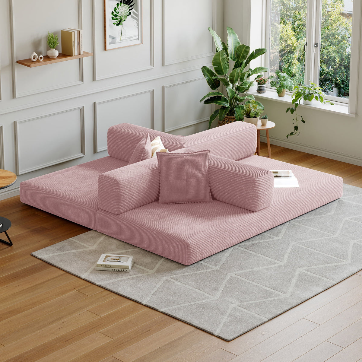 Convertible Sleeper Sofa Bed,Compressed Floor Boneless Couch,Modular Modern Corduroy Sofa for Living Room Bedroom -with Fixed-Shape Frame and Support Armrest,Easy Assembly(Green)