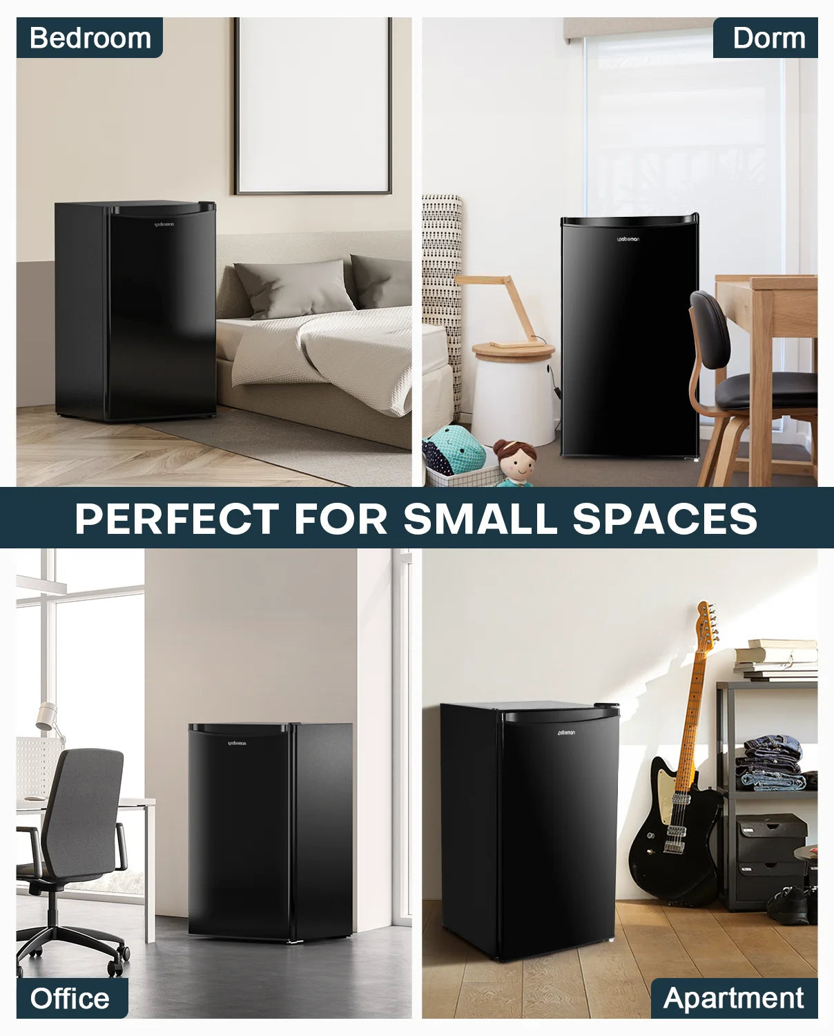 Upstreman 3.2 Cu.Ft. Mini Fridge with Freezer Single Door Small Refrigerator Adjustable Thermostat Compact Fridge with Reversible Door, Low Noise, BR321 Black