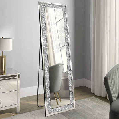 KOHROS 58"x18" Crystal Full Length Standing Floor Mirror Full Body Mirror Silver
