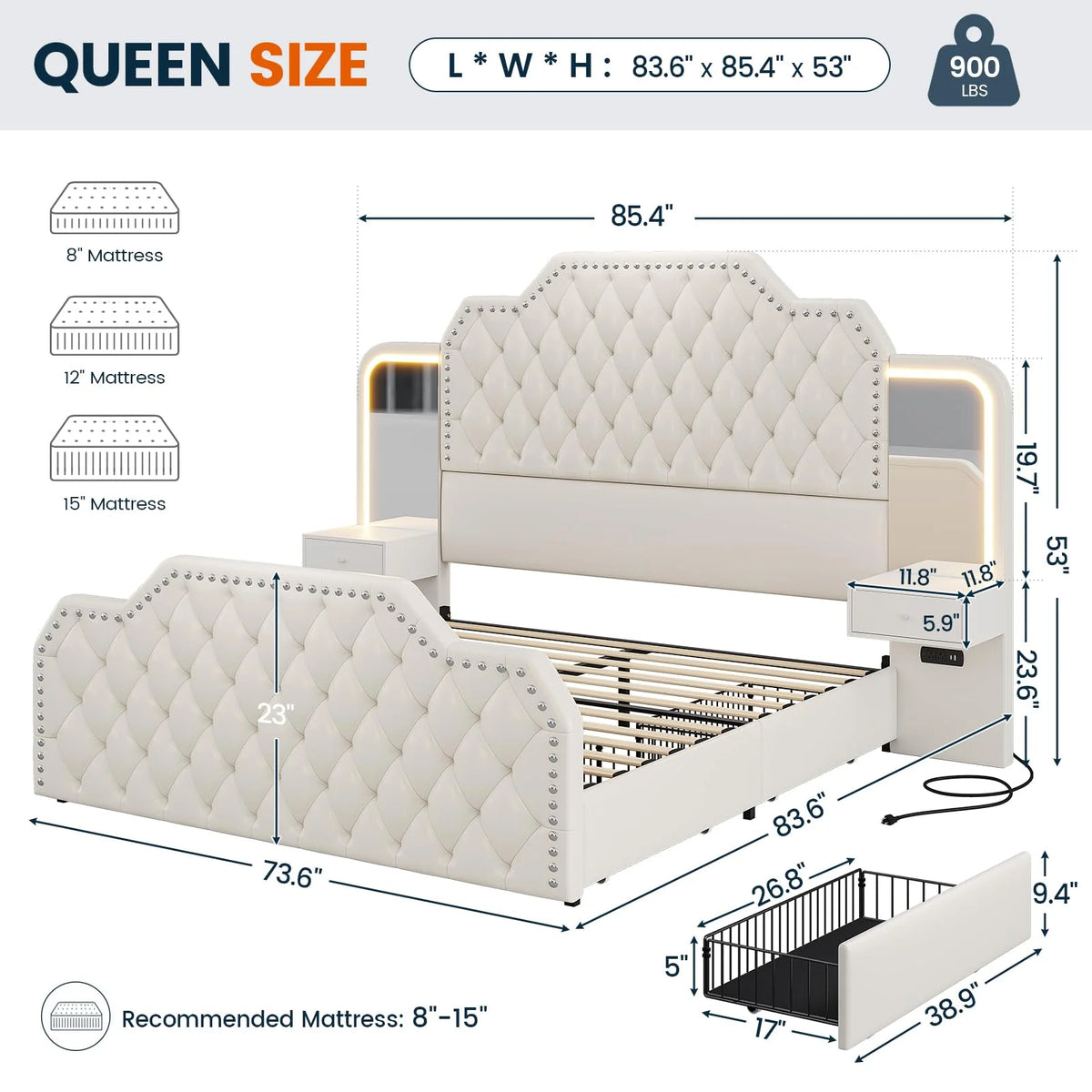 Queen Bed Frame with 2 Nighstands, Power Outlets and 4 Drawers, Upholstered Bed with Vanity Tables and Mirrors, Modern Velvet Tufted Platform Bed with Headboard & Footboard, Black