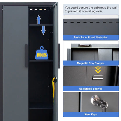 HPDMC Garage Storage Cabinet System 7-Pcs Workshop Set Metal Garage Cabinets System with Steel Cabinet Drawers, Workbench, Pegboard for Garage Tool Organization