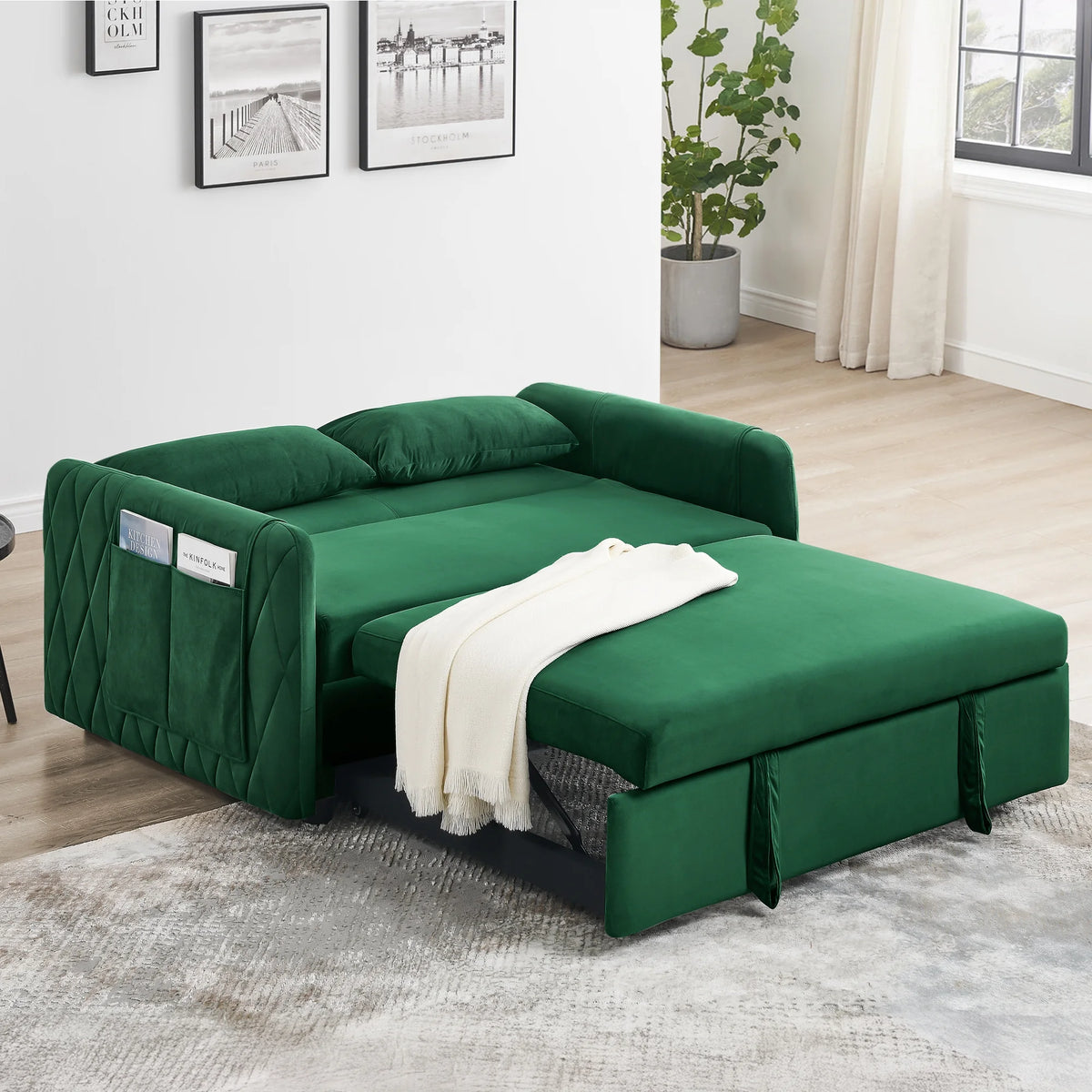 Convertible Sofa Bed,3 in 1 Sleeper Sofa with 2 Pillows and Adjustable Backrest for Living Room Office,Black