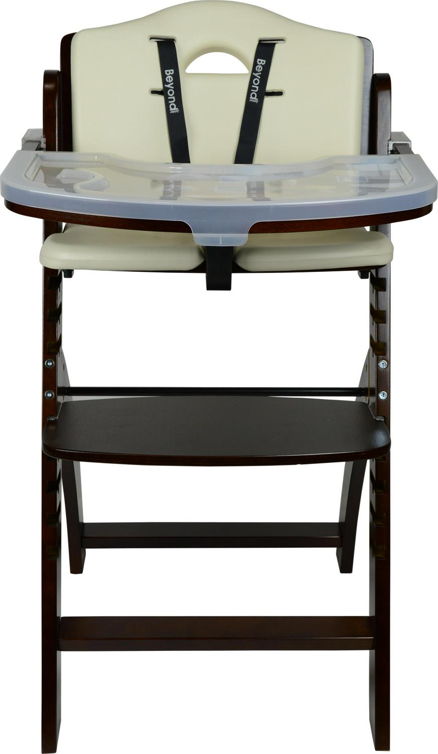 Abiie Beyond Wooden High Chair with Tray. The Perfect Adjustable Baby Highchair Solution for Your Babies &amp; Toddlers or as a Dining Chair. (6 Months up to 250 Lb) (Mahogany Wood - Cream Cushion)