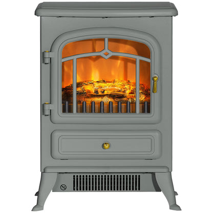 HOMCOM Electric Fireplace Heater with Realistic LED Flames Beige