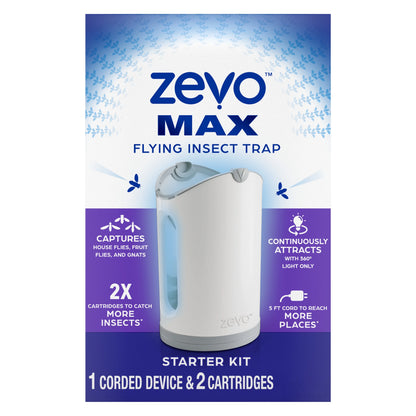 (4 pack) Zevo Max Flying Insect Trap - 1 Plug in Base & 2 Refill Cartridges