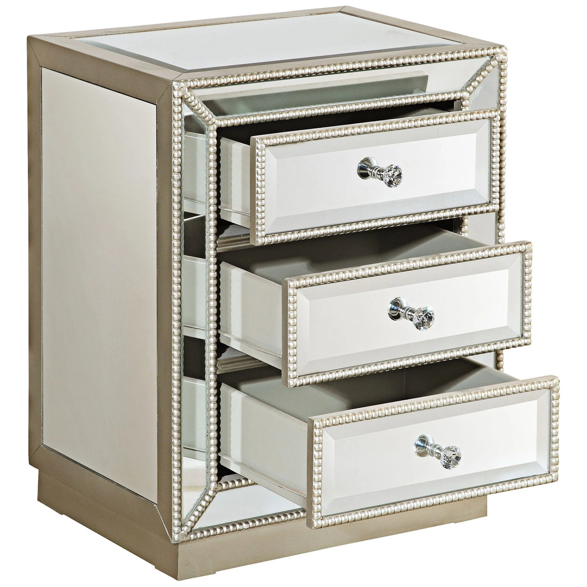 Coast to Coast Accents Modern Antique Silver Mirrored Rectangular Accent Table 20" x 15" with 3-Drawer for Living Room Bedroom