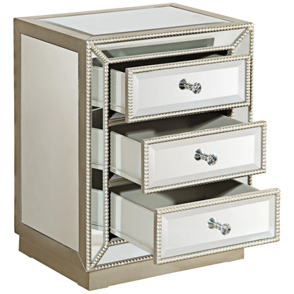 Coast to Coast Accents Modern Antique Silver Mirrored Rectangular Accent Table 20" x 15" with 3-Drawer for Living Room Bedroom
