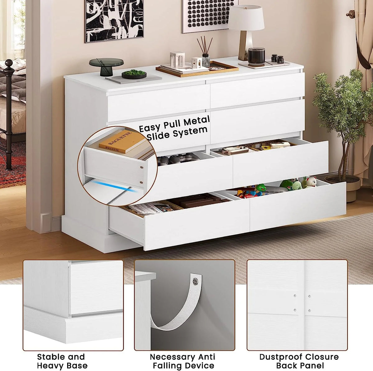 8 Drawers Double Dresser Wooden Black Chest of Drawers for Bedroom, Large Storage Cabinet for Home Living Room