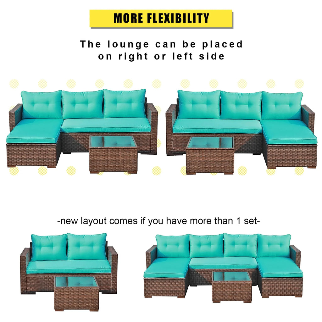 3 Piece Patio Furniture Sets,  Outdoor All-Weather Wicker Sectional Sofa Set, Beige