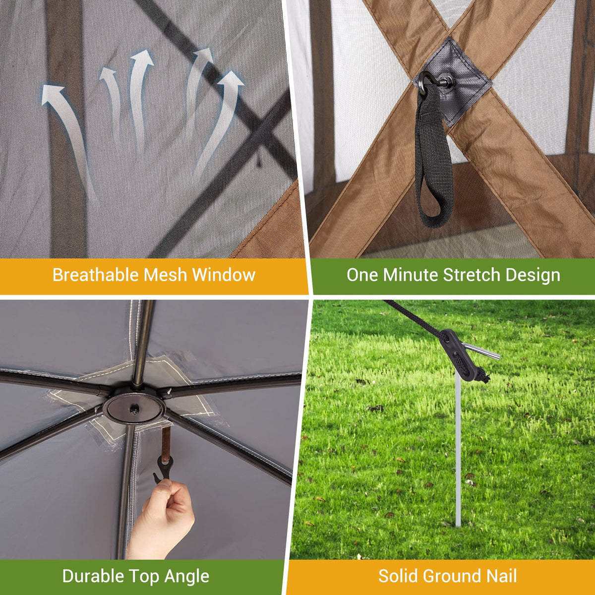 Pop Up Gazebo,Portable Outdoor Camping Canopy Screen Tent With Waterproof 6 Sidewalls&Mosquito Netting,Easy Up Windproof & Waterproof Party Tent For Lawn Garden Backyard,Grey/Brown